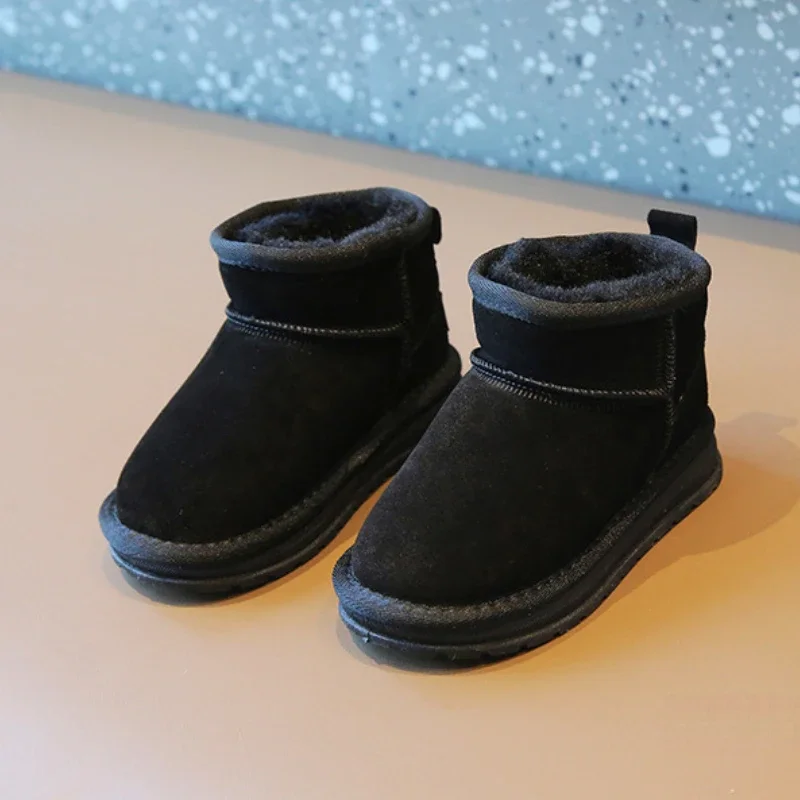 

New Winter Kids Snow Boots Fashion Solid Color Boys Girls Causal Ankle Short Boots Plush Warm Children Cotton Shoes Size 26-37