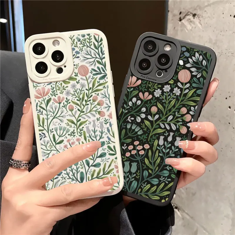 

Flower Phone Case For iPhone 11 13 12 14 Pro Max 14 Plus XR X XS 7 8 Plus SE 2020 Full Graph Floral Soft Silicone Cover Fundas