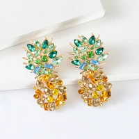 fashion summer yellow pineapple crystal pendant earrings gold fruit statement earrings for women teens cute gift jewelry 2022