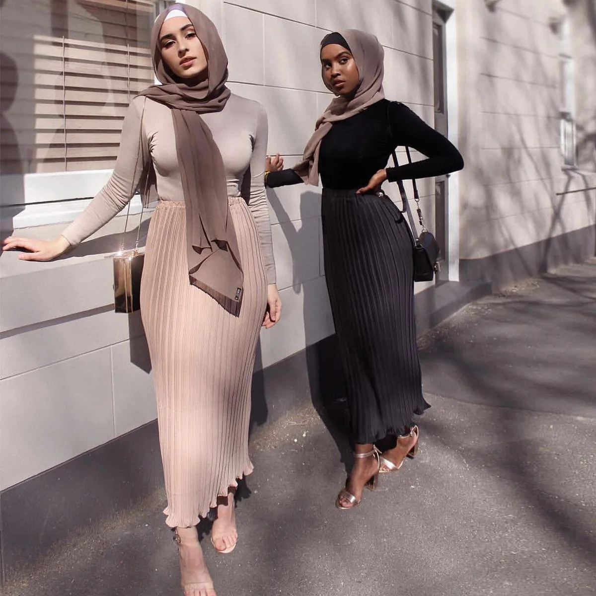 Chiffon Pleated Double-Layer Frill Maxi Skirt European American Solid Empire Pencil Skirts for Women arab muslim african skirt