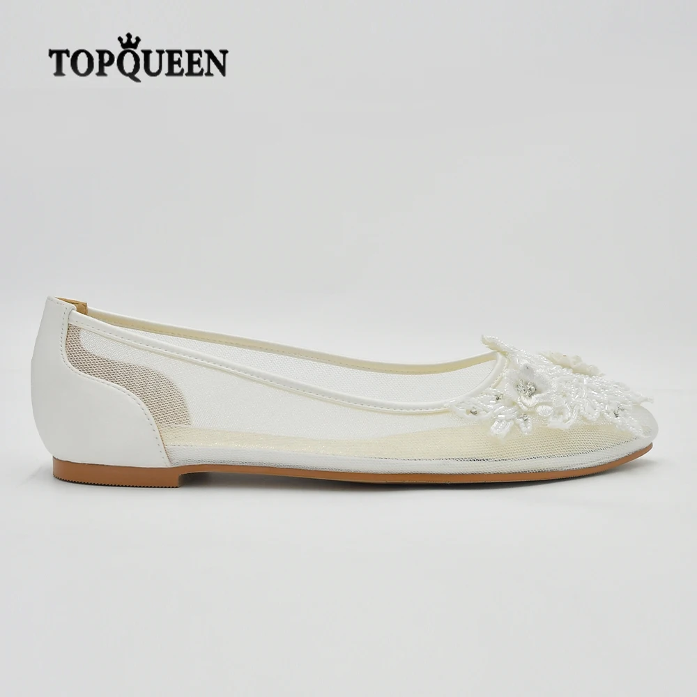 

TOPQUEEN Handmade Lace Embroidered Wedding Flat Shoes Summer Bridal Shoes for Wedding Party Leather Insole A73