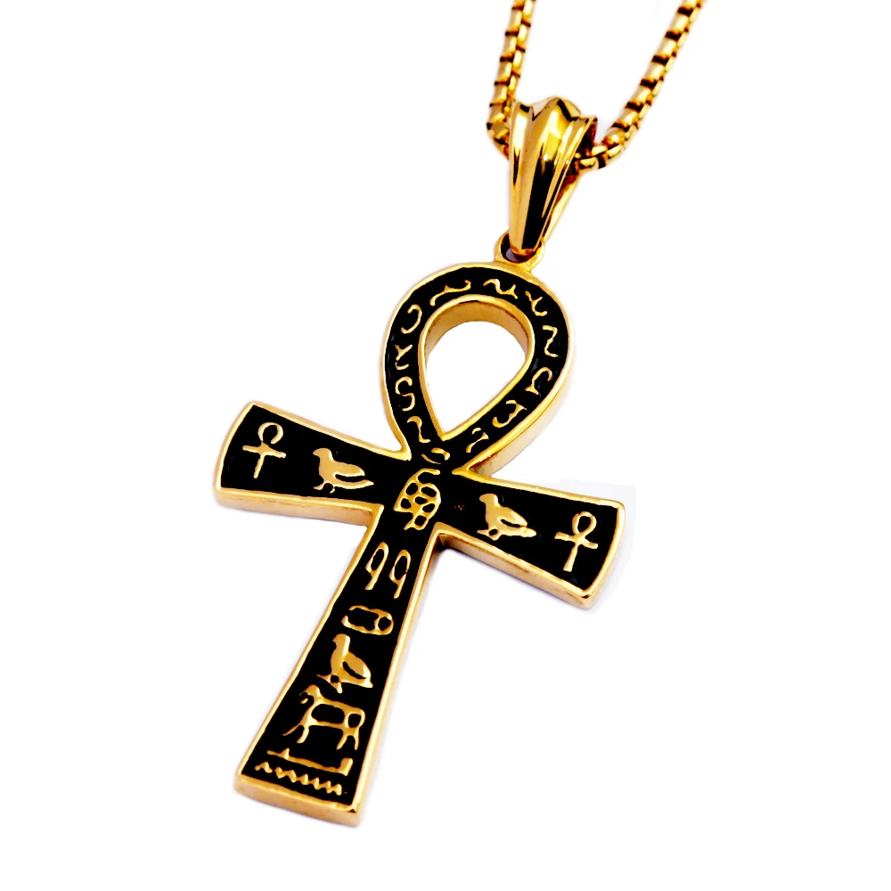 Fashion Ancient Egyptian Ankh Cross Necklace For Men Stainless Steel Gold Color/ Silver Color Biker Pendant Amulet Jewelry images - 6