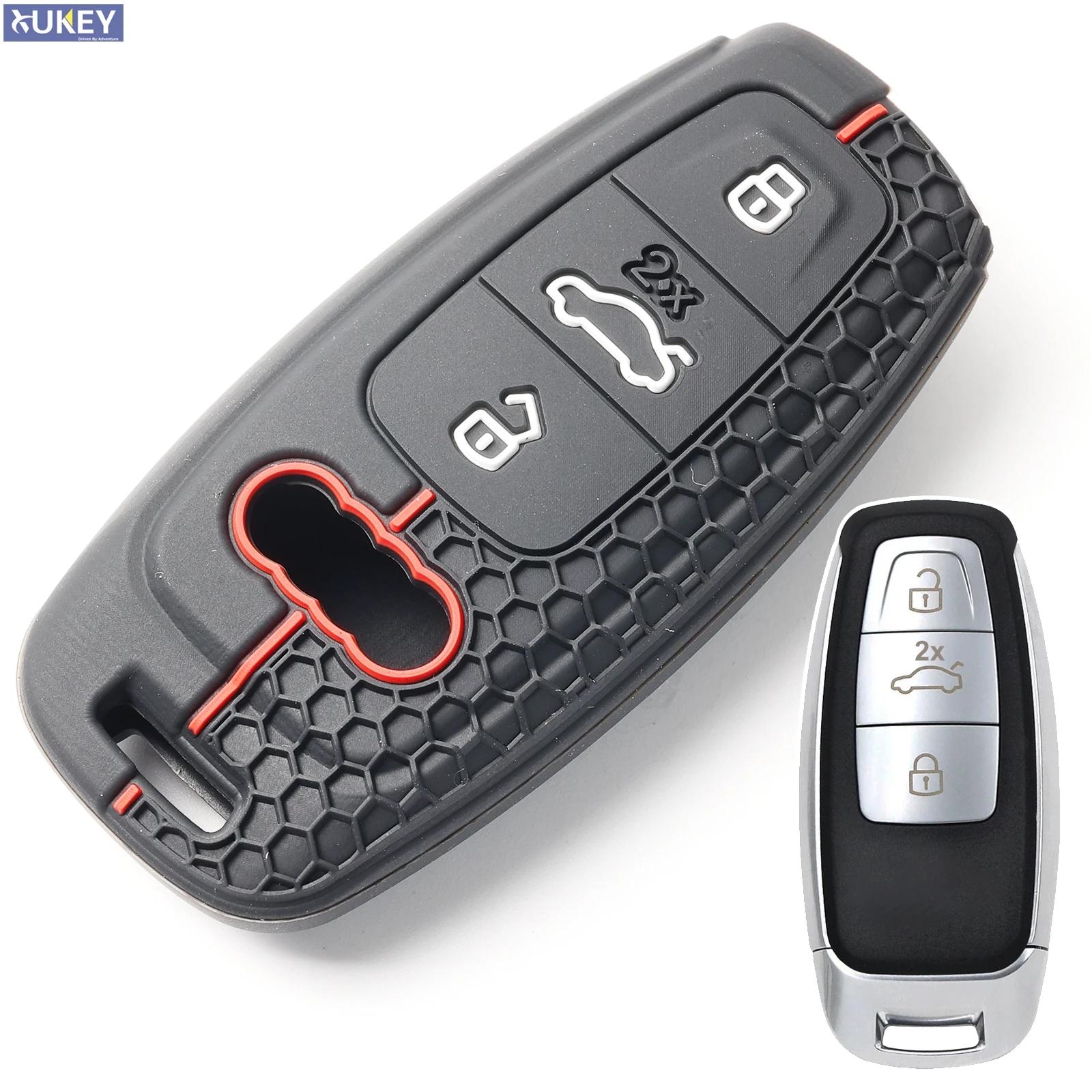 

Для Audi A3 A6 A7 Q8 Q7 S7 S6 RS6 RS7 SQ7 SQ8 2021 2022 Пульт дистанционного управления Силиконовый 3-кнопочный брелок-цепочка Кольцо Чехол Держатель Защитный чехол