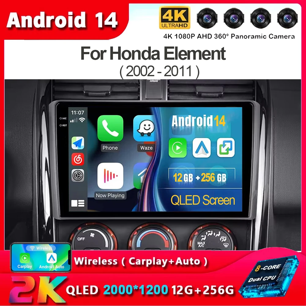 Автомобильный радиоприемник Carplay Auto Android 14 для Honda Element YH 2002 2003 2004 2005-2011 GPS BT