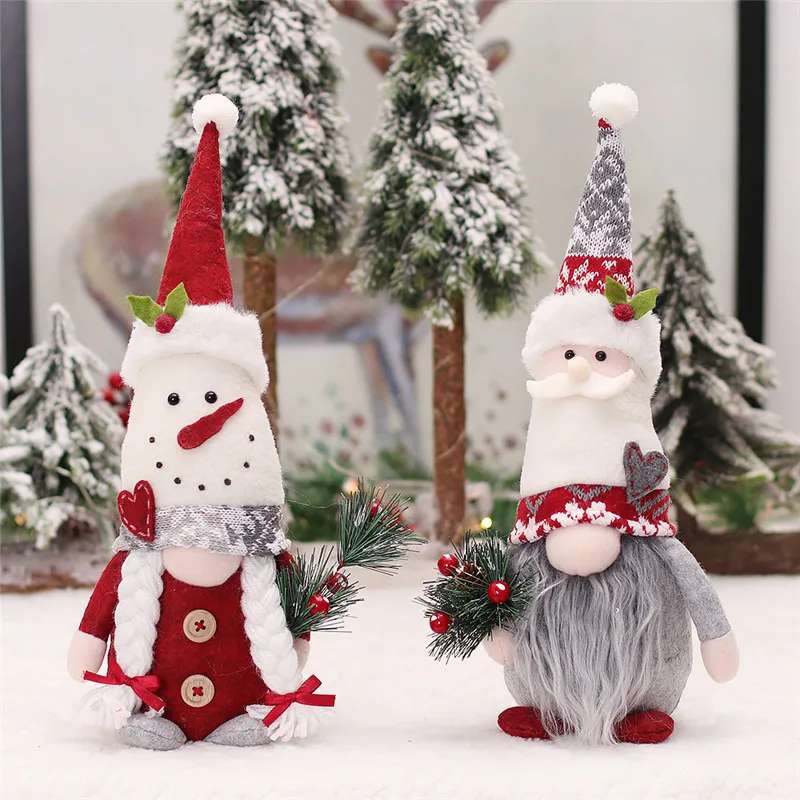 

Christmas Decoration Knitted Hat Cartoon Santa Snowman Couple Faceless Forest Old Man Doll Ornament Navidad 2023 Merry Christmas