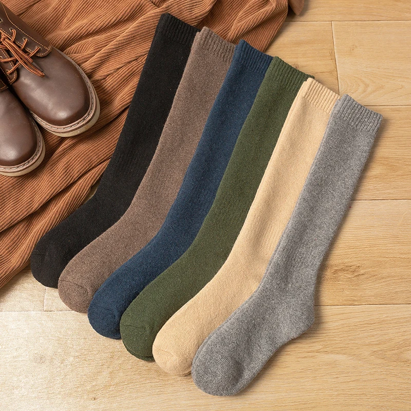 

Winter Wool Men's Knee Hight Socks Thick Warm Harajuku Retro Compression High Male Sock Plush Soft Long Stocking Women 3 Pair