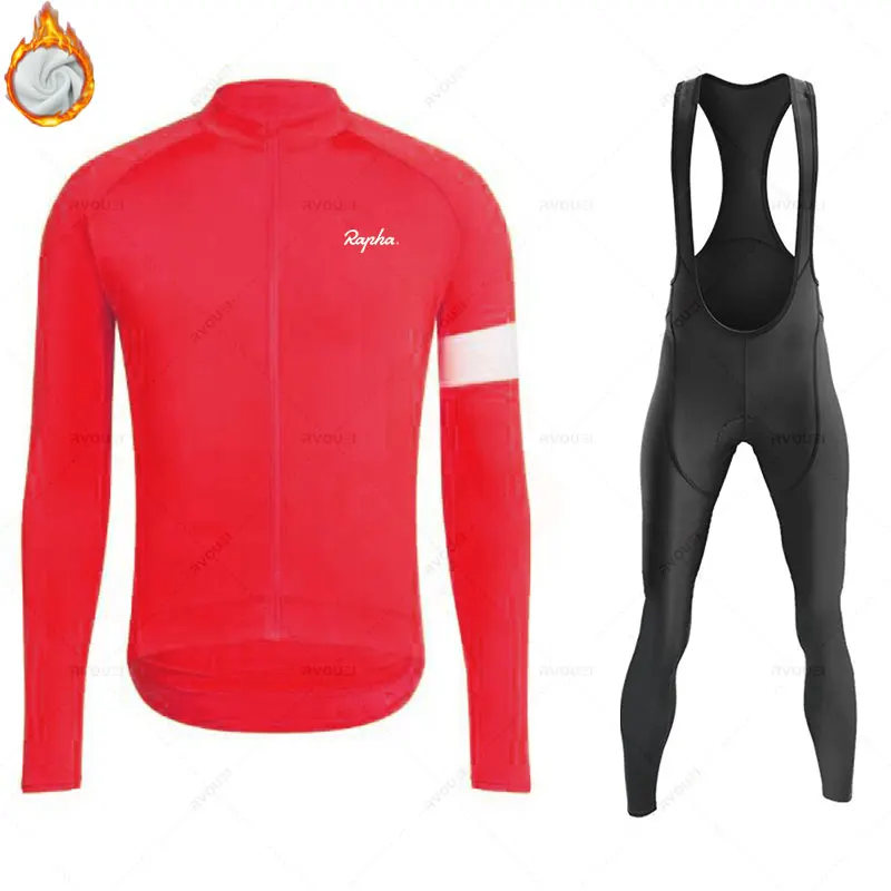 

2024 Rapha Winter Thermal Fleece Set Cycling Clothes Mens Jersey Sport Riding Bike MTB Clothing Bib Pants Warm Ropa Ciclismo