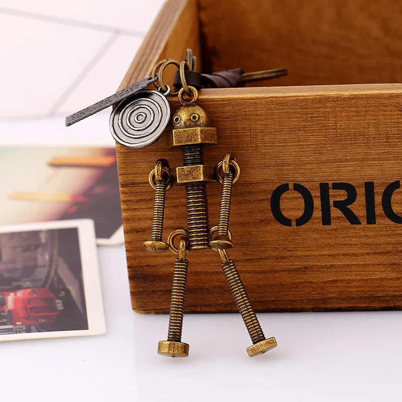 

Vintage Style Bronze Alloy Movable Robot Car Keychains Men Women Backpack Keyrings Key Chain Pendant Fashion Punk Jewelry Gift