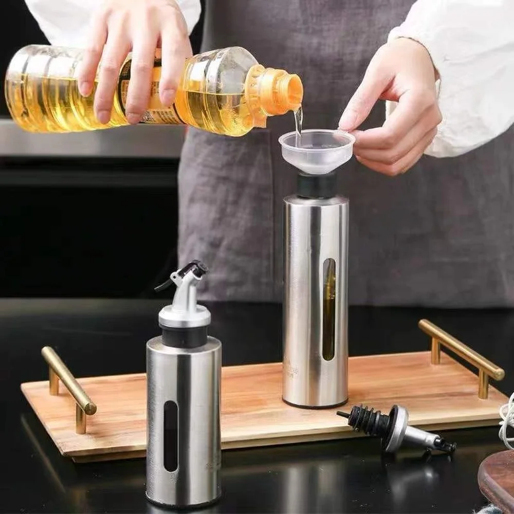 

Бутылка для масла из нержавеющей стали 304, домашняя кухонная герметичная визуальная кастрюля для уксуса, воронка для соевого соуса, бутылка ...