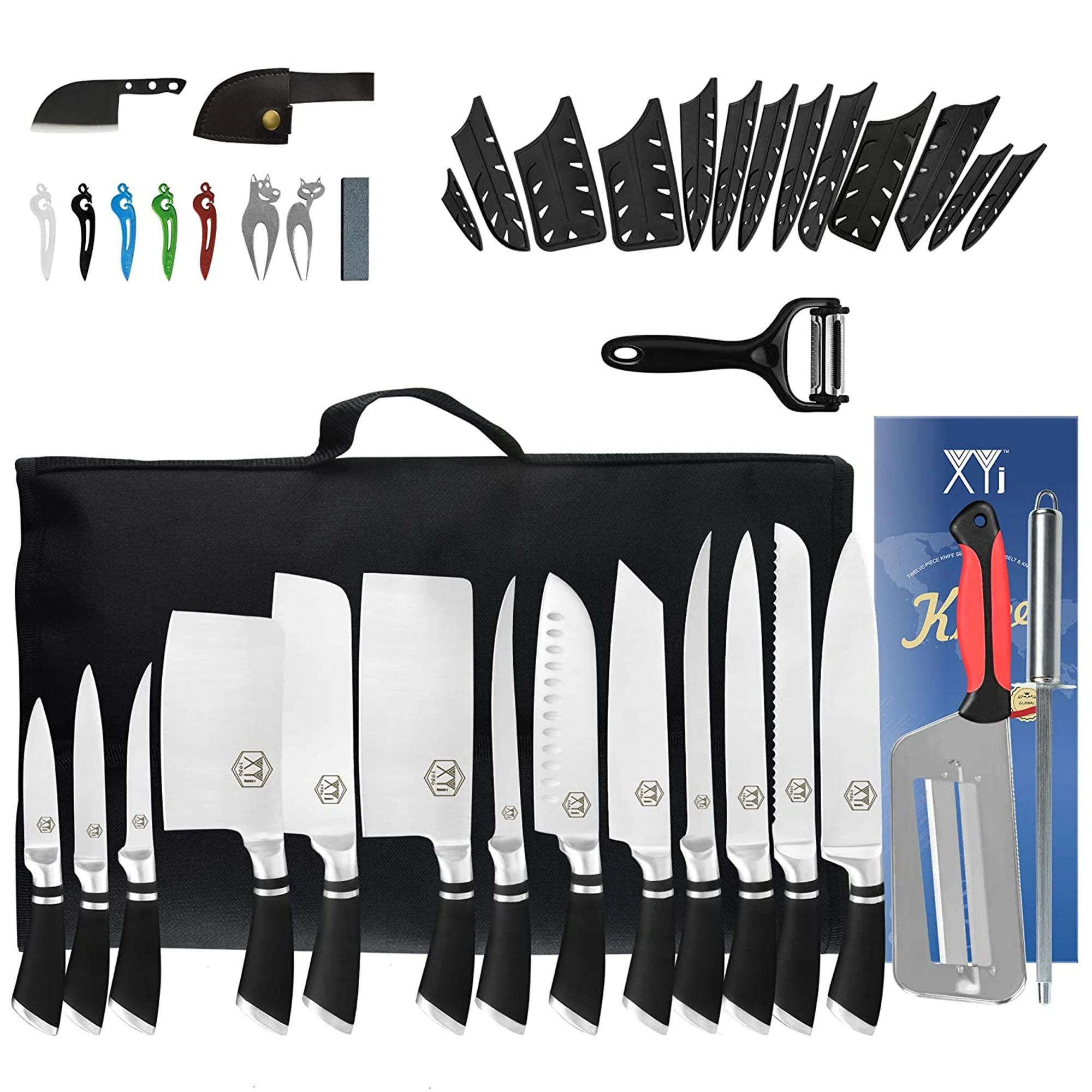 

XYj Stainless Steel Knives Tool Kit 11 Pieces Cleaver Chef Slicing Bread Slicing Santoku Nakiri Cooking Utility Paring Knife Set