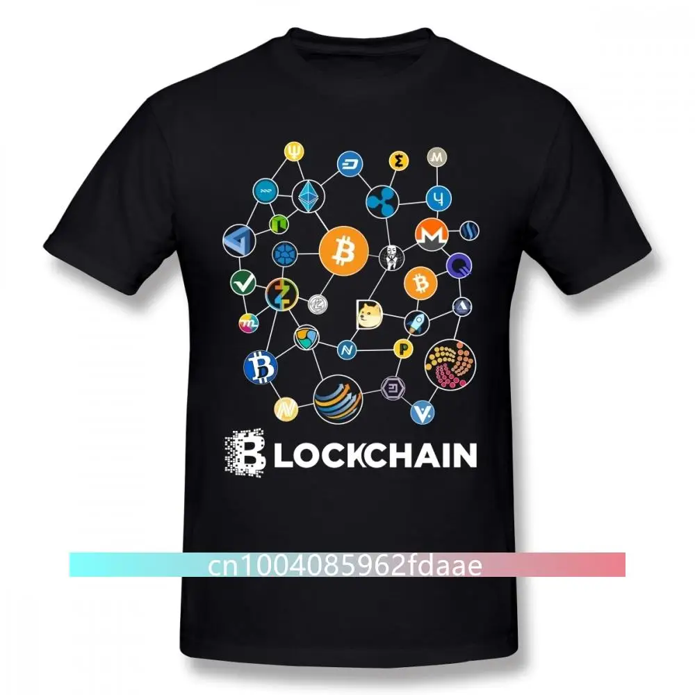 

Blockchain BitCoin Litecoin Ripple Ethereum Cryptocurrency T Shirt For Men Popular Tee Christmas Gift Tshirt Cotton Fabric