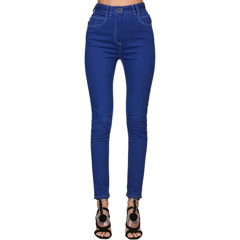 HIGH QUANLITY Newest 2023 Fashion Designer Jeans Women's Cool Colorful Top Stitching Contrast Denim Pencil Pants