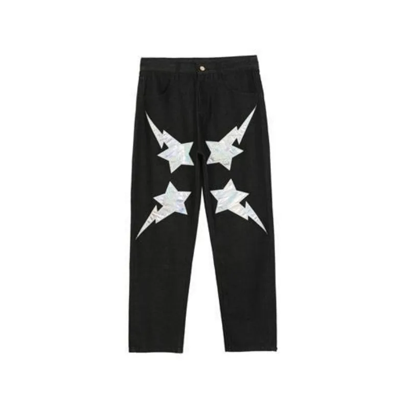 Jeans With Print Star Vintage Men Trendyol Denim Trousers Baggy Black Y2k Jean Hip Hop FASHION Streetwear Man Pants Men's