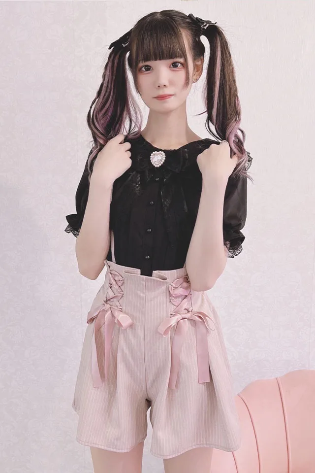 Lolita Cute Slim-Fit Sweet Pink Suspender Short Pants Women Lace-up Bow Elastic High Waist Shorts 2023 New Spring Summer Shorts