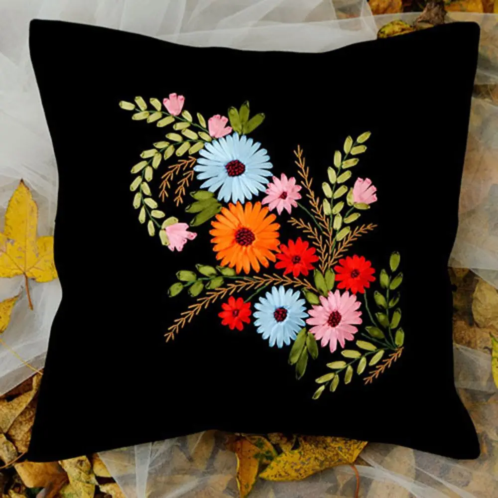 

1 Набор, цветочный дизайн, вышивка, наволочка, набор для букета, рукоделие, искусственный материал