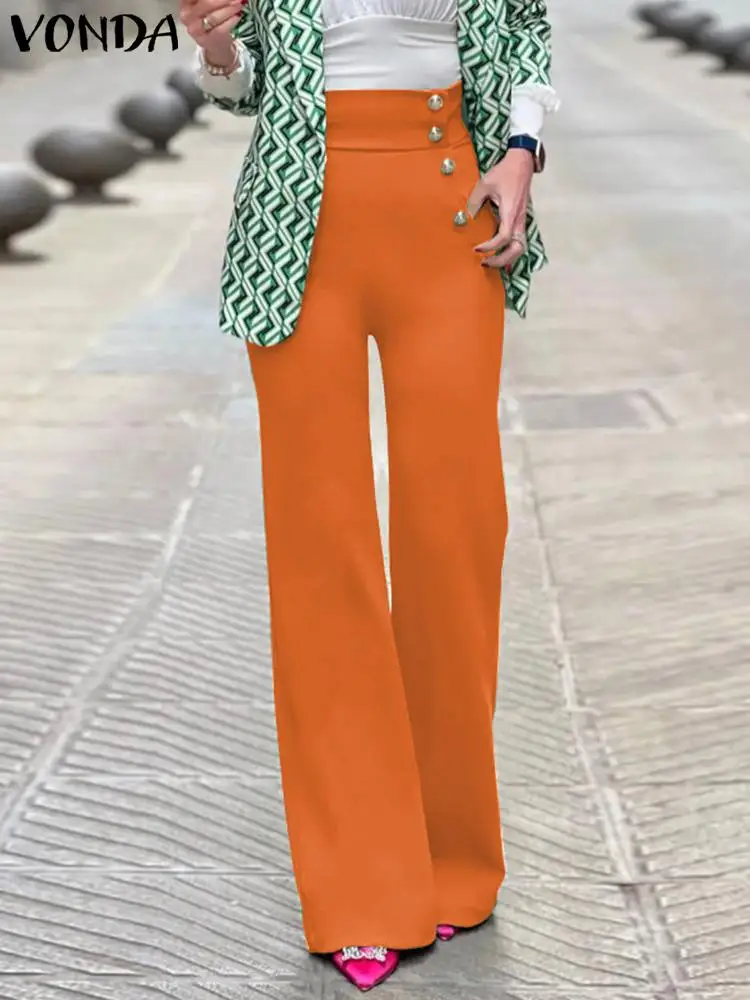 

VONDA 2022 Elegant Women Straight High Waist Pants Trousers Office Turnip Loose Pantalon Female Casual Party Long Trousers Femme
