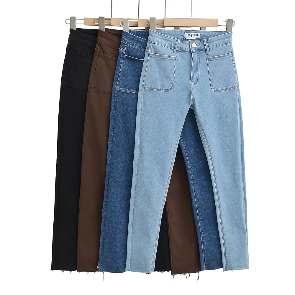 

Узкие джинсы, Женская винтажная одежда 2023, эластичные джинсы для женщин, брюки, черные джинсы-карандаш, коричневые джинсовые брюки, Корейская уличная одежда