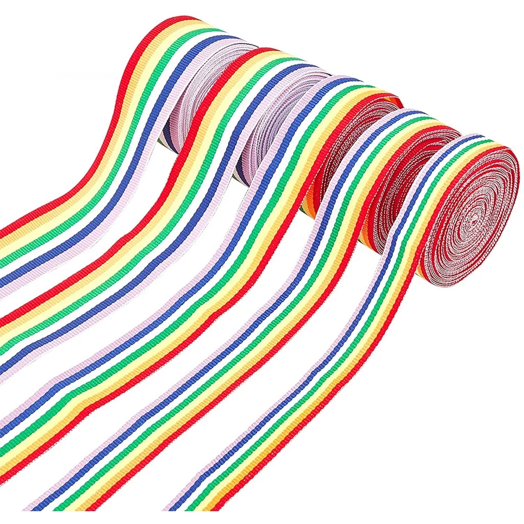 

25m Rainbow Ribbon Grosgrain Stripe Double Face Polyester Ribbon 5 Sizes 15/20/25/30/40mm for Crafts DIY Sewing Festival