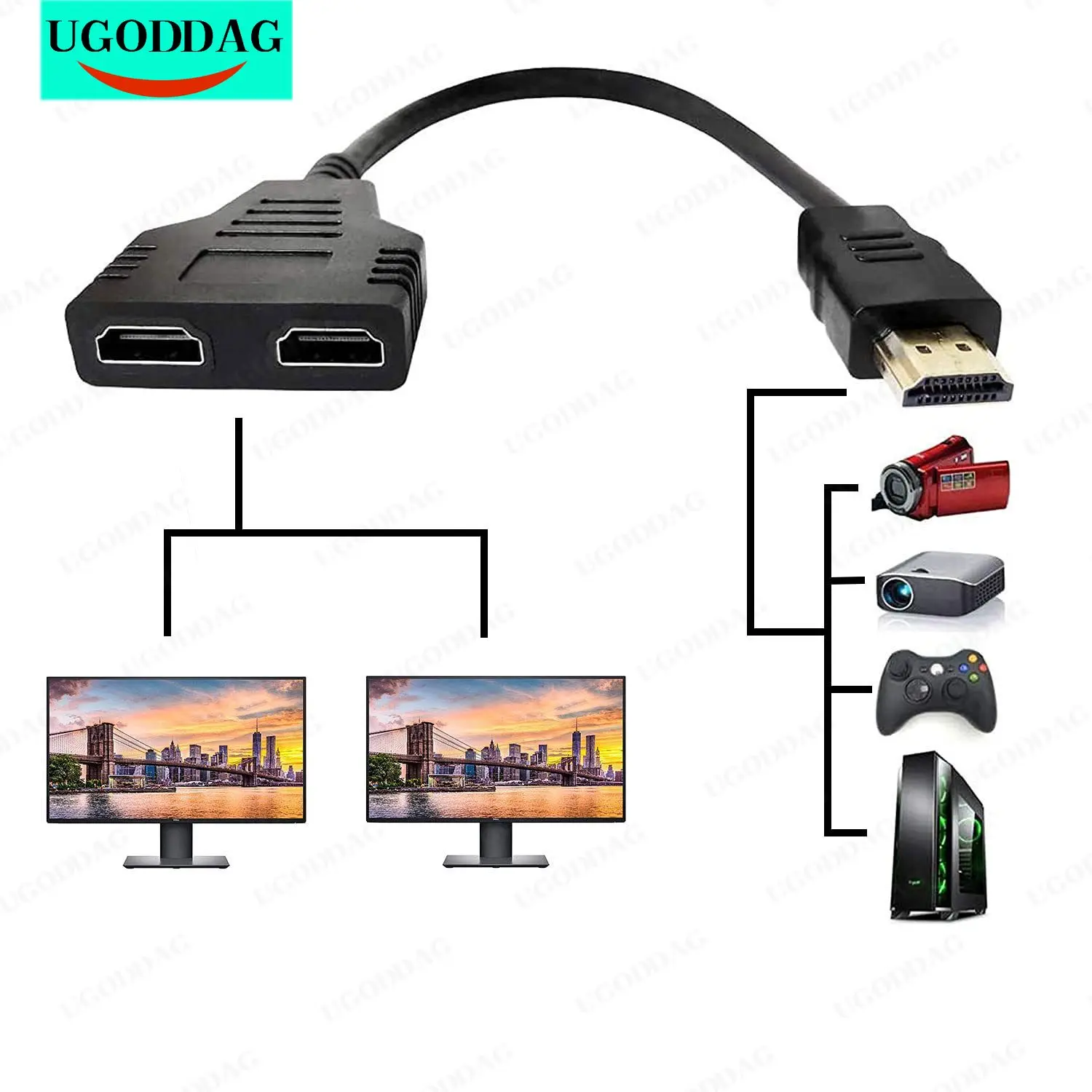 Переходник HDMI разветвитель Кабель с 2 двумя портами Y-образный 1 в выхода штекер-HDMI