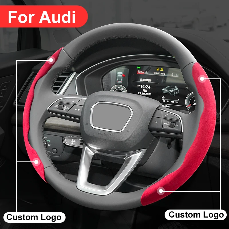 For Audi Universal Steering Wheel Cover Q2 Q3 Q4 Q5 Q7 Q8 A3 A4 A5 A6 A7 A8 RS5 RS6 TT Interior Accessories b7 b8 b6 8P 8V R8