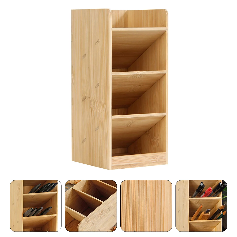 

Pen Organizer Holder Desktop Stationary Wooden Container Box Storage Casewood Desk File Multi Stationery Functional Tray