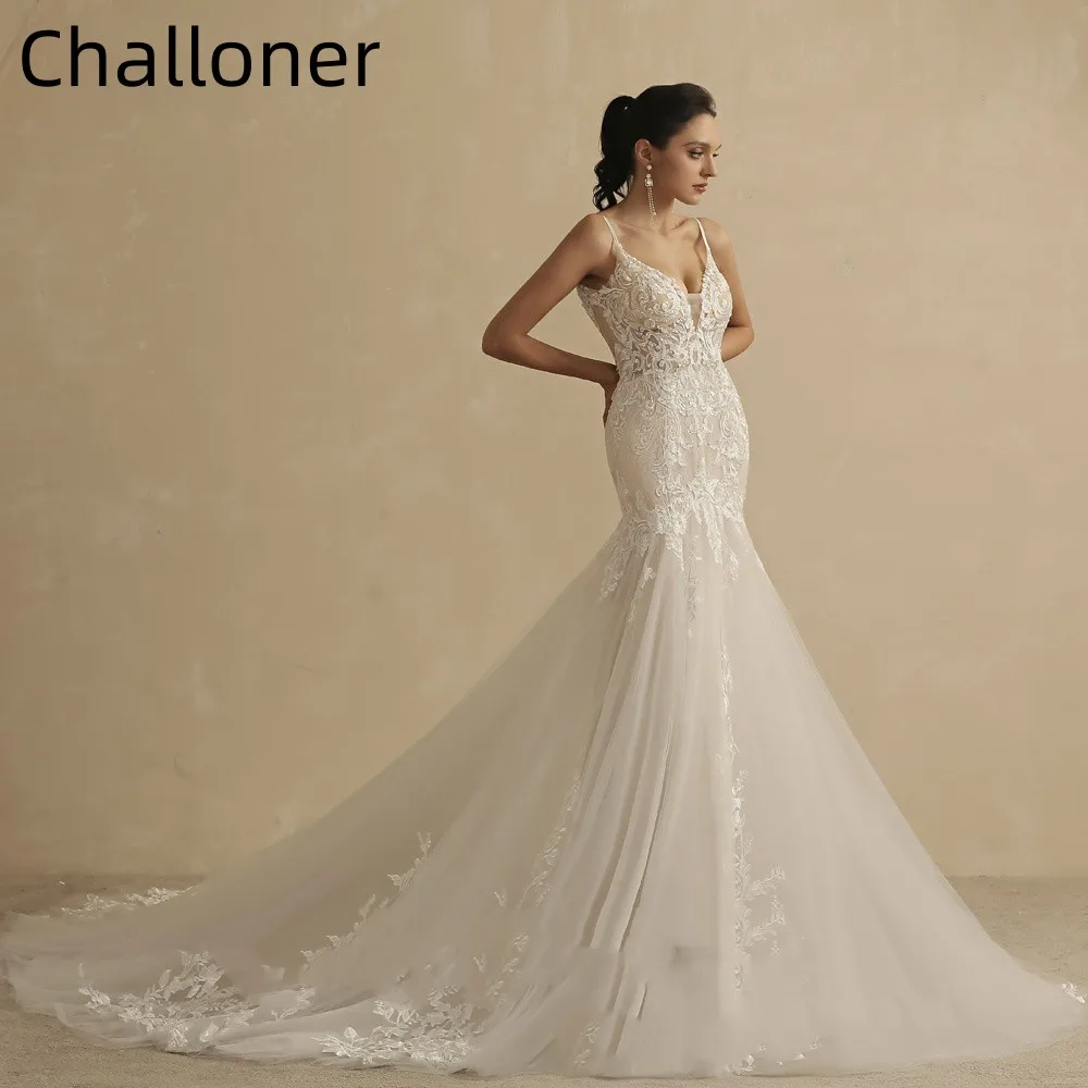 

Challoner Sexy Backless Organza Lace Wedding Dresses for Women 2023 Bride V Neck Sleeveless Ivory Summer Mermaid Bridal Gowns