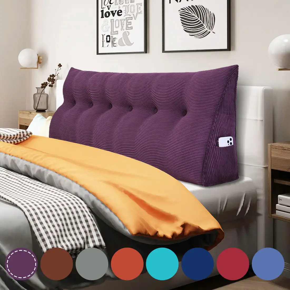 

Bed Wedge Pillow Large Bolster Back Support Cushion Backrest Body Positioning Reading Pillows with Removable CoverPurple 71 Inch