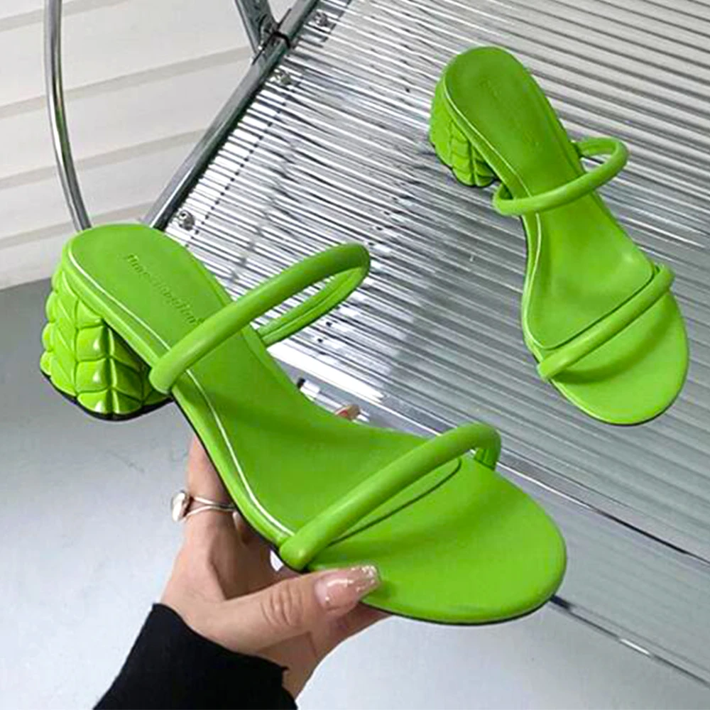 

2022 Summer New Women Sandals Fashion Ladies Heels Chunky Shoes Outdoor Slip On Slippers Candy Color Peep Toe Block Heels Pumps