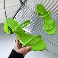 2022 summer new women sandals fashion ladies heels chunky shoes outdoor slip on slippers candy color peep toe block heels pumps