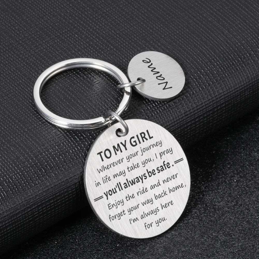 

To My Girl Keychain Custom Name Personalized Key Chain from Dad Mom Inspirational Birthday Christmas Gifts for Daughter Keyring