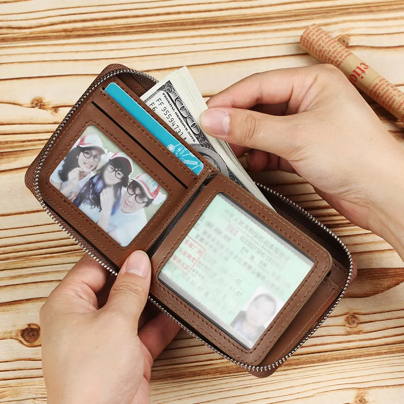Men's Zipper Wallet Men PU Wallet Photo Holder Bank Card Holder Purse for Male Note Compartment Coin Pocket Wallets purses 2022