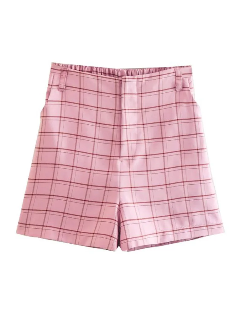 2022 Summer Women Plaid Shorts Fashion Casual Elastic waist Zipper Female Elegant Street Shorts Clothing