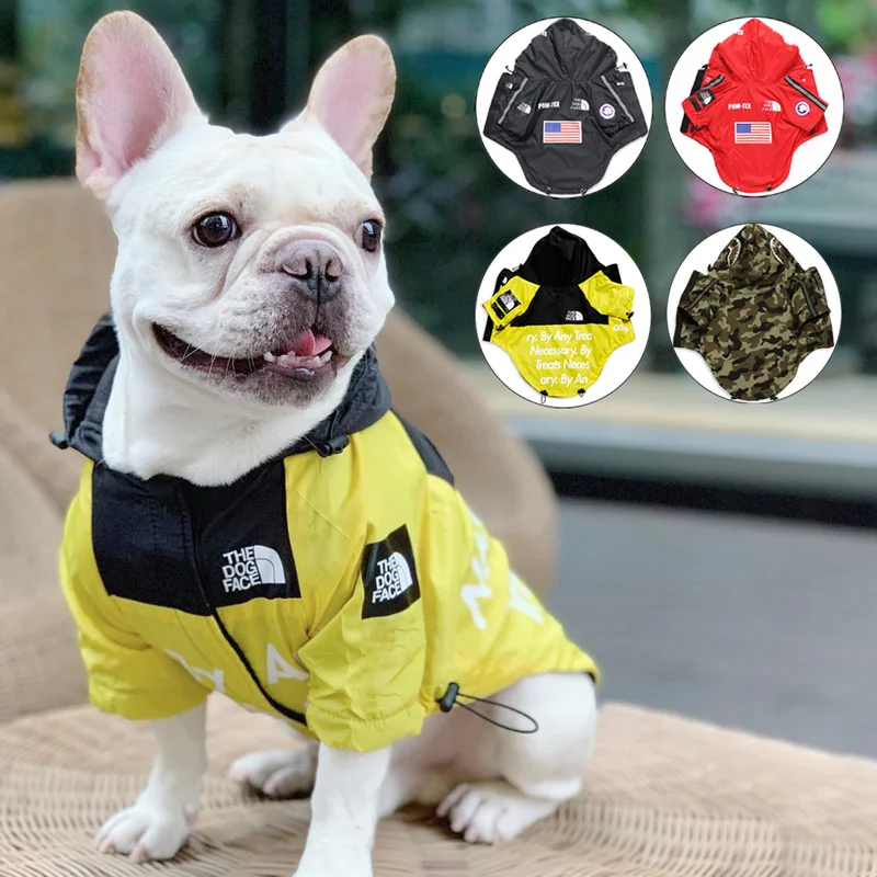 

Dog Face Pet Dog Clothes Small Large Dog Hooded Raincoat French Bulldog Chihuahua Clothing Waterproof Luxury Designer Dog Coats