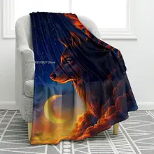 Cobertor de lobo lua escura impressão lance cobertor macio quente para crianças adultos viajando acampamento (1)