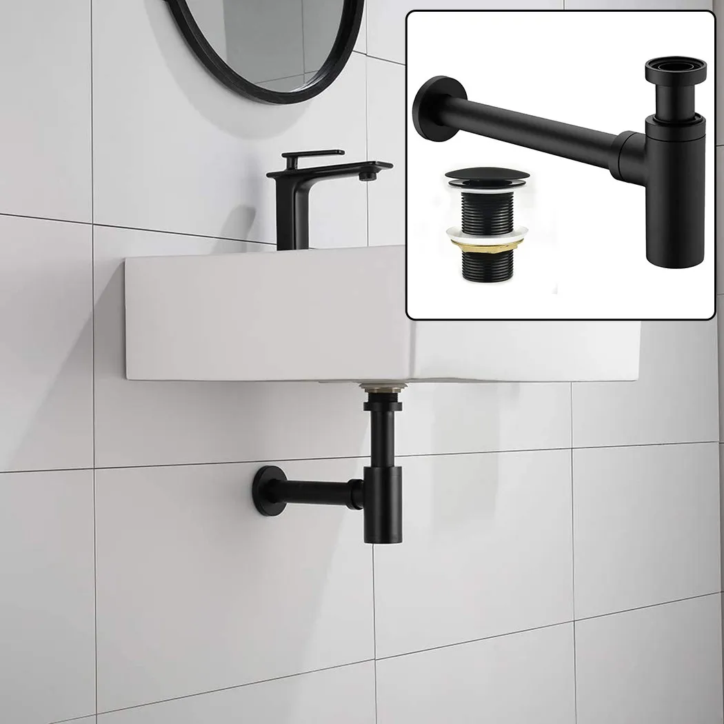 

1set Bathroom Basin Matt Black Bottle Trap Basin Sink Trap Adjustable Waste Brass Unslotted Waste Accessory Renovation