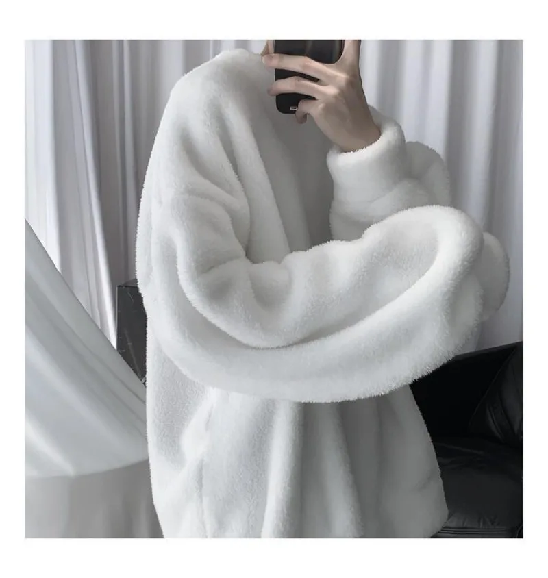 Lamb Hair O-neck Men's Sweatshirt Korean Fashion Loose Hoodies Streetwear Women Harajuku Hoodie