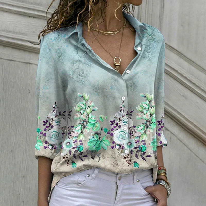 

Casual Blouses Shirt Print Long Sleeve Fashion Woman Blouses 2022 Turn-down Collar Top Female Blouses and Shirts for Women New