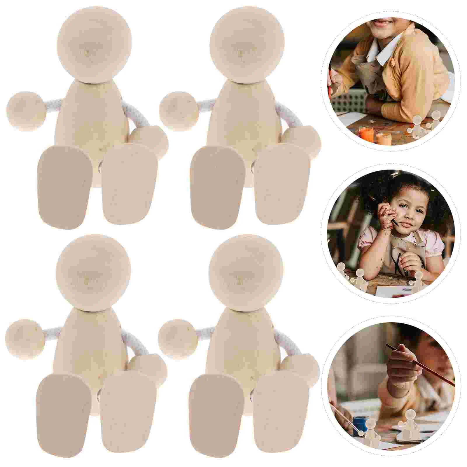 

4 Pcs Peg People Wooden Graffiti Plaything Figurines Playset Toy Decor Unfinished Small Items Shelf Child Mannequin