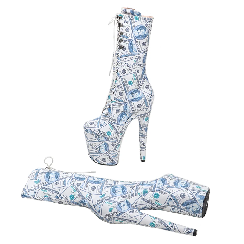 Leecabe 20CM/8Inch PU upper  lady fashion  boots   for  party  Platform  High Heels Pole Dance boot