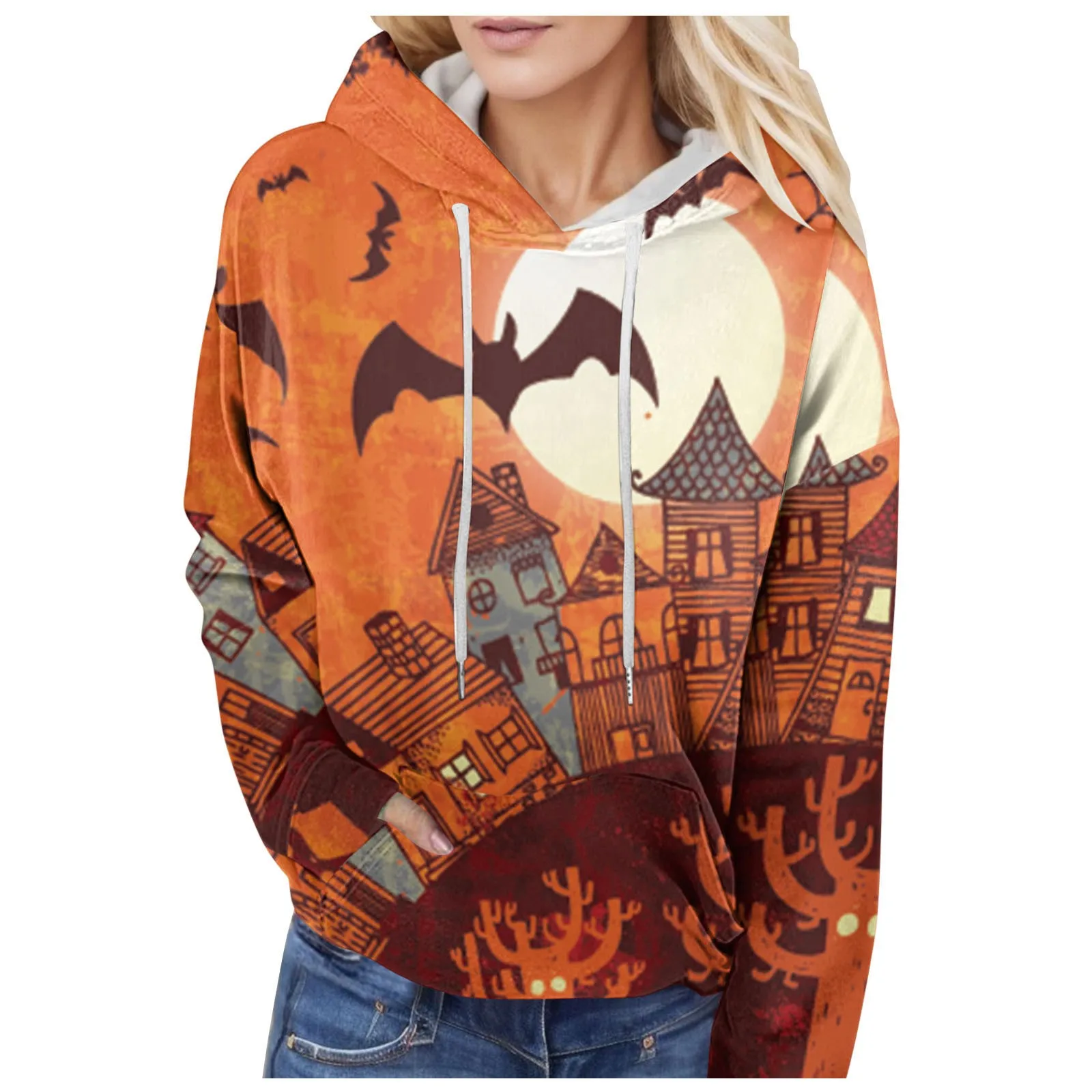 

Женская шапка на Хэллоуин, свитер с карманом-кенгуру, Модная и удобная толстовка, Новинка осени 2023, женские блоки