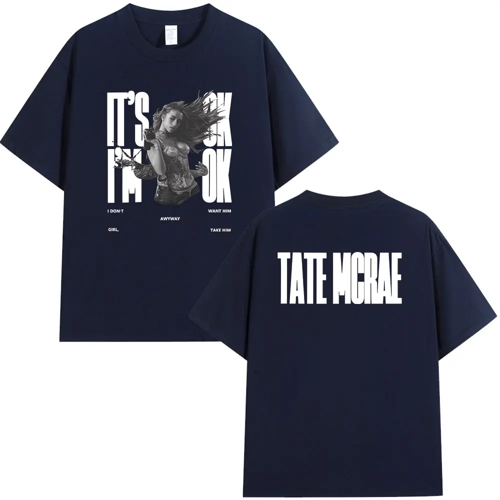 Фото Tate McRae It's Ok I'm Ok Merch T Shirt Mens Women Fashion Harajuku T-shirts Cotton Short Sleeve Oversized T Shirts Streetwear №2