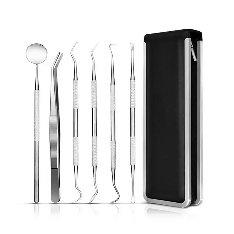 

6 Pcs/Set Oral Hygiene Care Dental Tools Stainless Steel Tartar Remover Teeth Whitening Cleaning Kit With Box Teeth Clean Kit