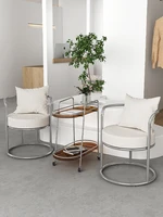 Single Sofa White Lamb Velvet Chair Wrought Iron Leisure Sofa Balcony Tea Table and Chair Combination