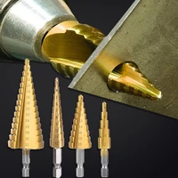 3 piecesset box step drill bit 4 20mm 4 12mm 3 12mm hss titanium coated drilling power tools metal wood hole cutter cone drills