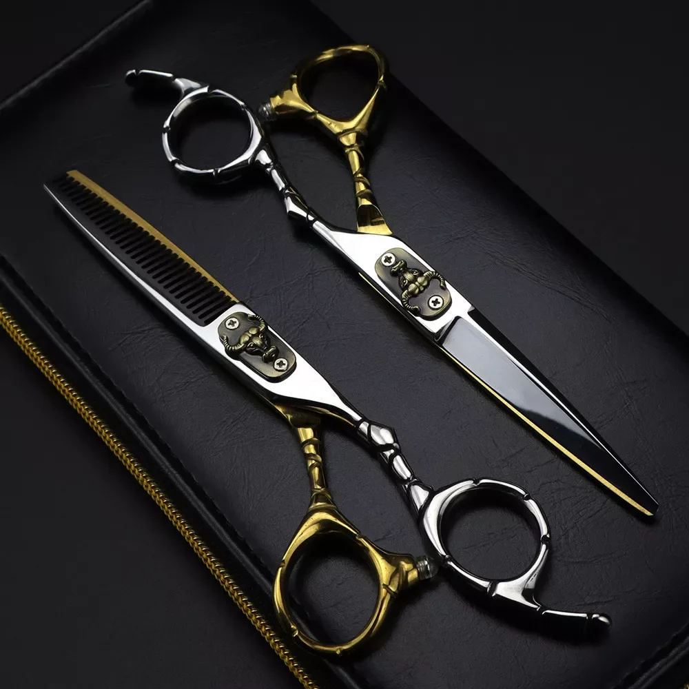 

NEW2023 professional Japan 440c steel 6 inch Bull hair cutting scissors haircut thinning barber cut shears hairdressing scissor