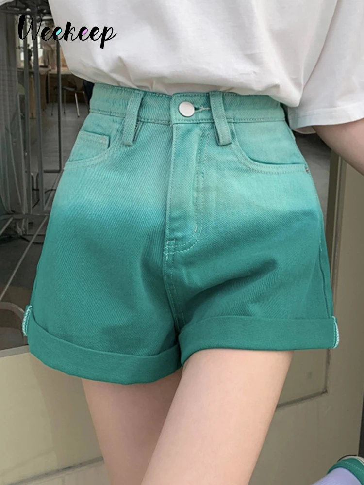 

Weekeep Tie Dye Print Jeans Shorts Korean Fashion High Waist Baggy Denim Shorts Women Streetwear Summer Jeans Y2k Harajuku Basic