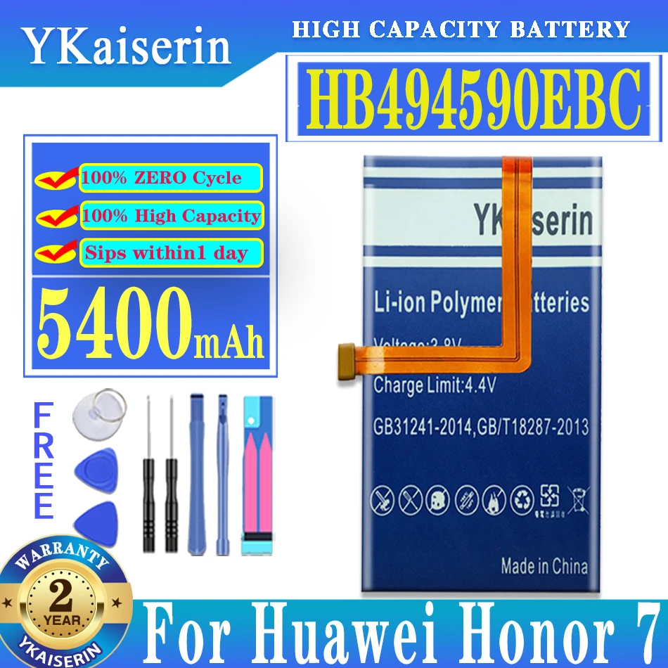 

Оригинальный ykaisсеребрин 100% новый HB494590EBC 5400 мАч аккумулятор для Huawei Honor 7 Glory PLK-TL01H ATH-AL00 PLK-AL10 батареи + Инструменты