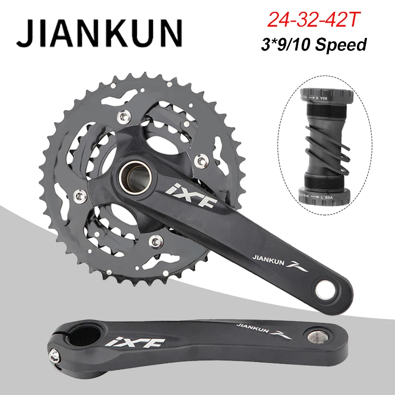 

JIANKUN Mountain Bike Crankset 170mm 27/30 Speed 24-32-42T 3 Gear Hollow One Piece Sprocket MTB Bicycle Parts Crank chain ring