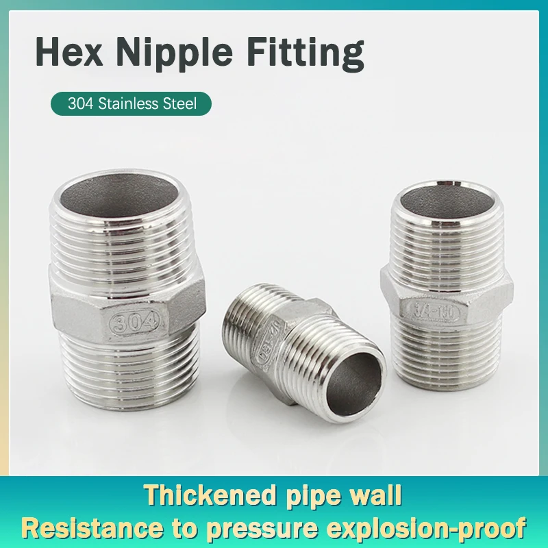 

1 Pcs 304 Stainless Steel Pipe Hex Nipple Fitting 1/8" to 2" BSP Male Thread Quick Adapter Coupler Connector for Water Oil Gas