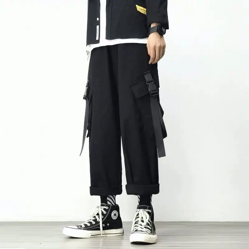 

Korean Streetwear Men Punk Straight Pants Casual Working 4 Season Wear Pure Black Plus Size Men Pants Quality Comfortable Soft